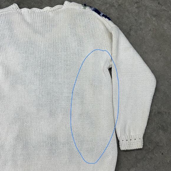 Vintage Nuggets Ramie Cotton Blend Floral Cottagecore V Neck Pullover Sweater L - Picture 4 of 8